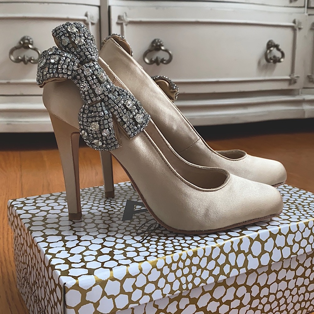 Satin Crystal Bow Heels